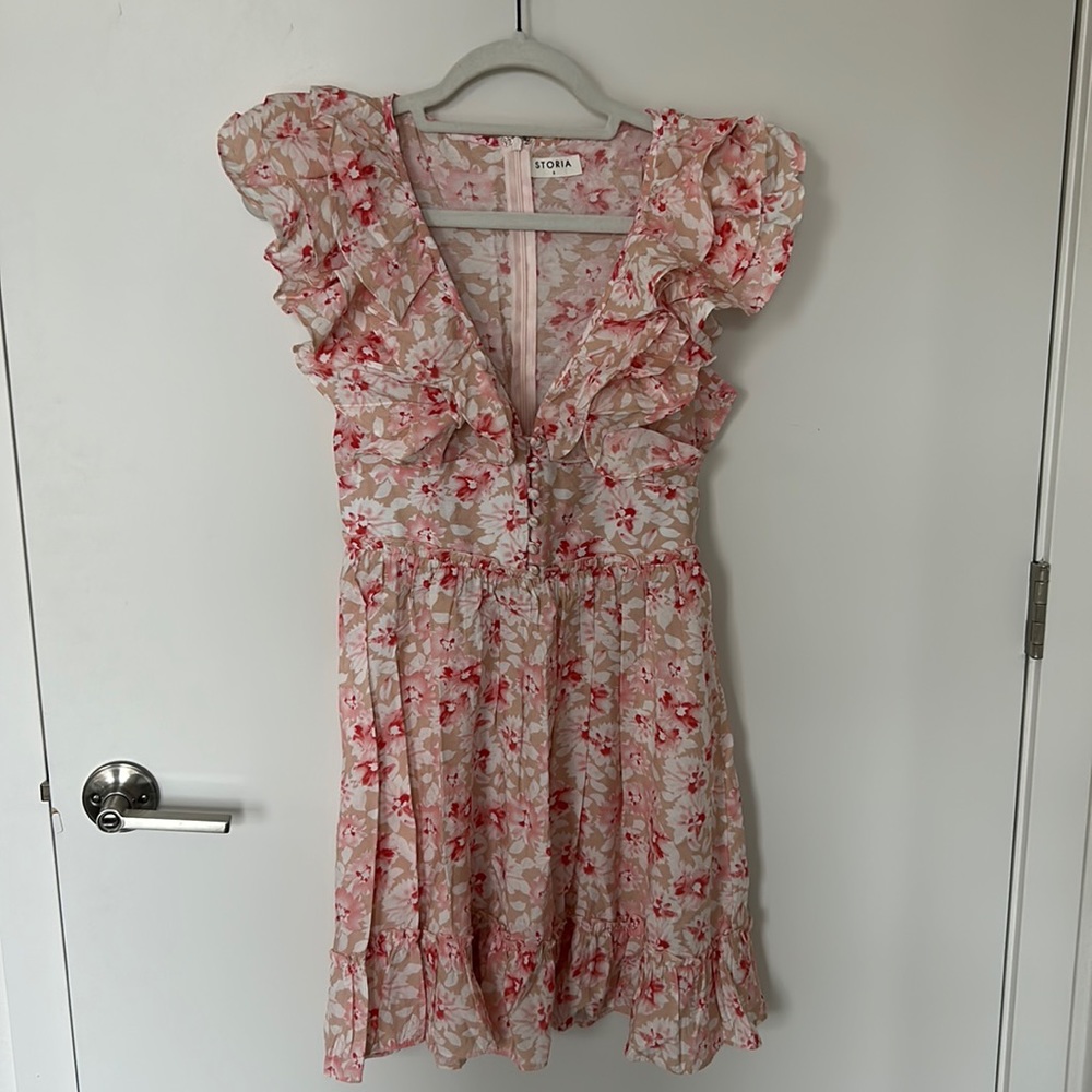 Pink ruffle v-neck mini dress